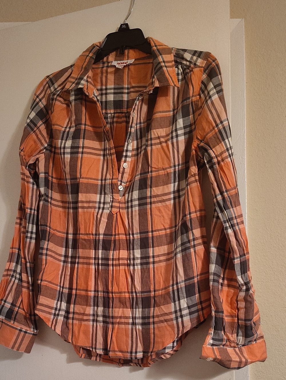 BONGO Orange Plaid Button-Front Women’s Shirt